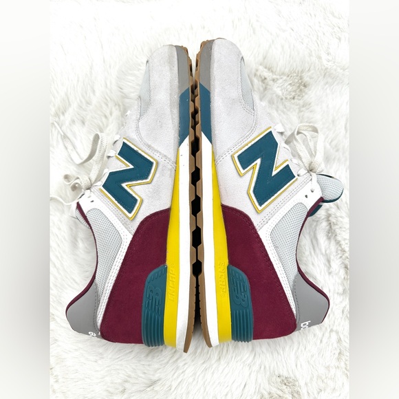 New Balance 574 Grey Burgundy Teal Yellow Mens size 14 like NEW - Picture 9 of 12